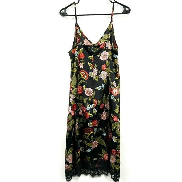 JustFab Slip Dress Satin Floral Lace Trim - Picture 8 of 11